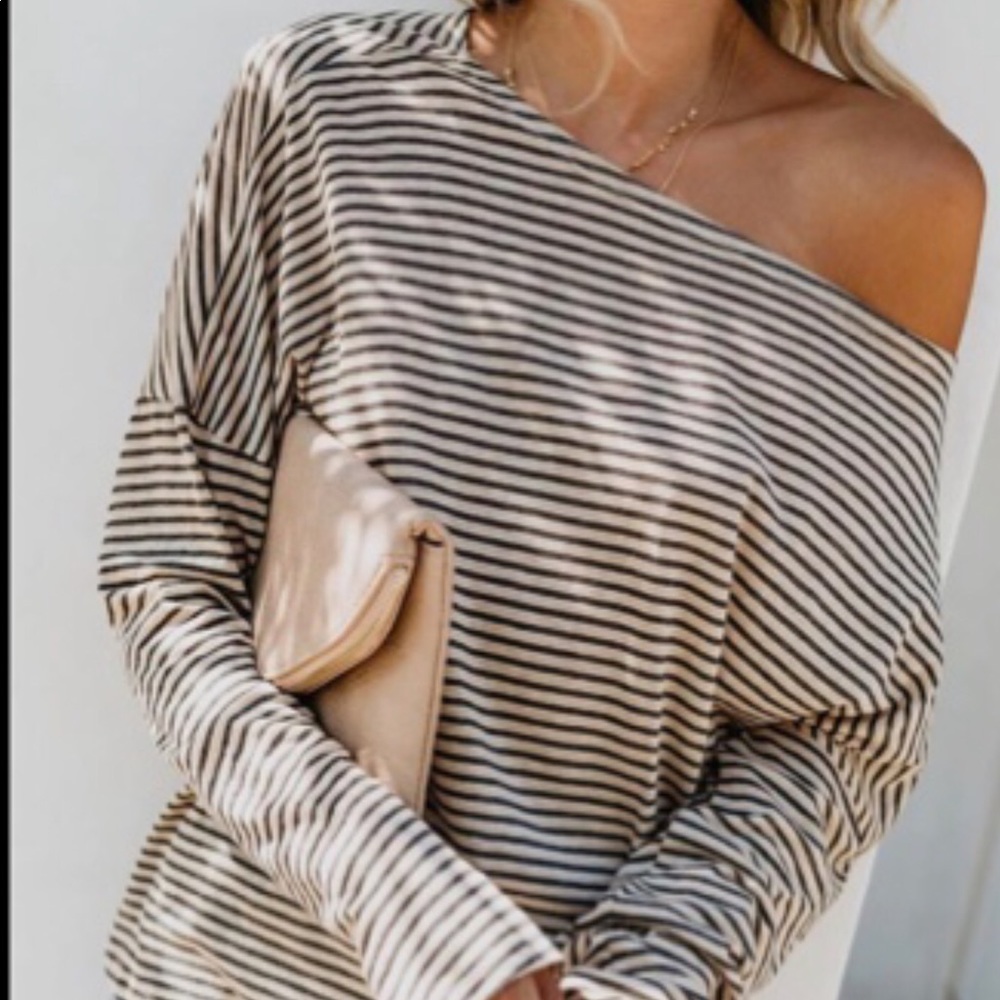 Vici Striped off shoulder long sleeve T
